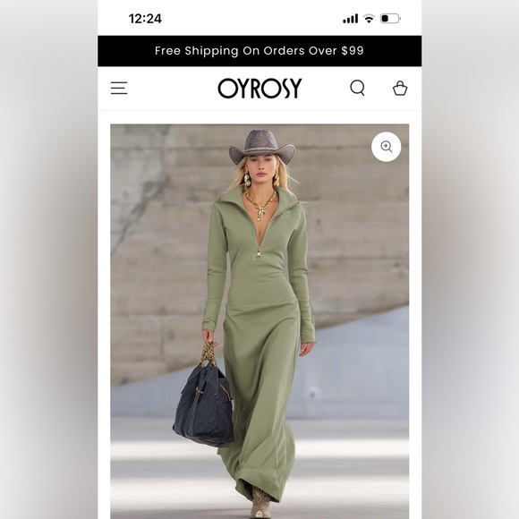 Oyrosy Dresses & Skirts - Green Maxi Dress with Zipper Detail